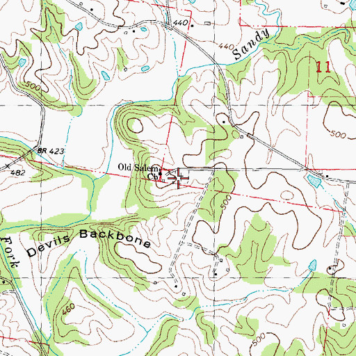 Topographic Map of Old Salem Cemetery, MO
