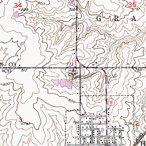 Topographic Map of Hale Cemetery, MO