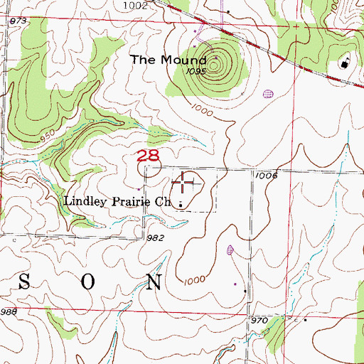Topographic Map of Lindley Prairie Cemetery, MO