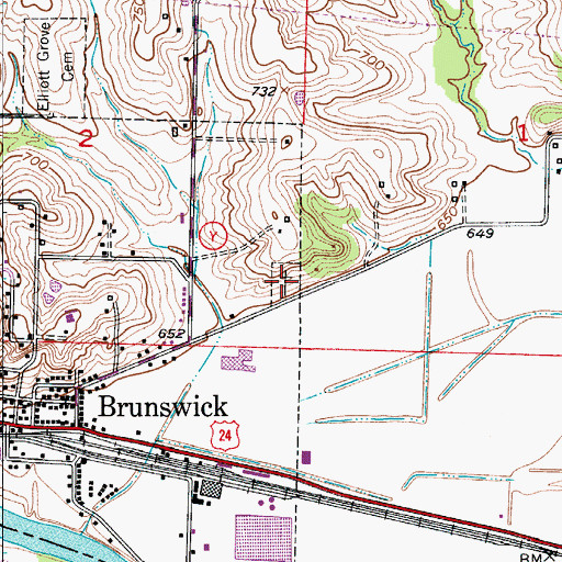 Topographic Map of Brunswick City Cemetery, MO