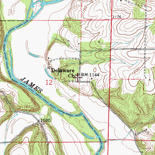 Topographic Map of Delaware Cemetery, MO