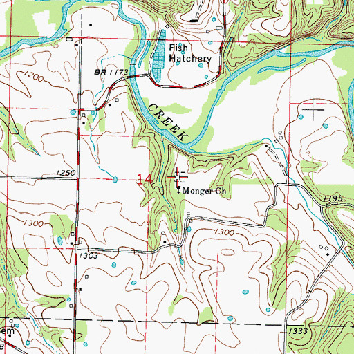 Topographic Map of Monger Cemetery, MO