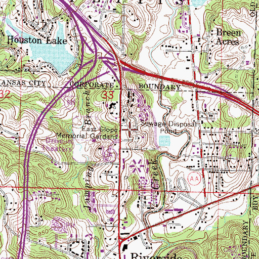 Topographic Map of Saint Matthews Cemetery, MO