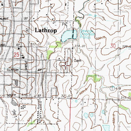 Topographic Map of Lathrop Cemetery, MO
