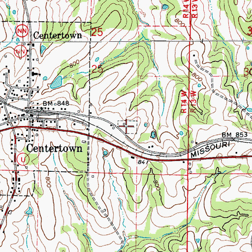 Topographic Map of Centertown Cemetery, MO