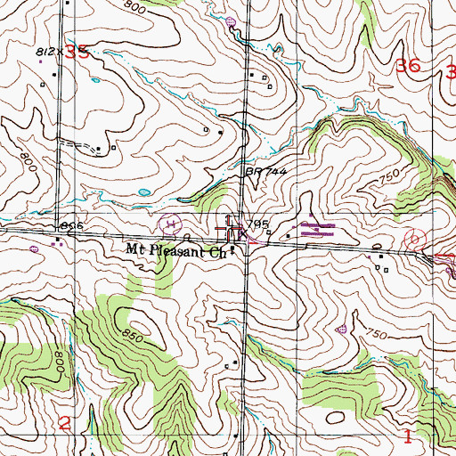 Topographic Map of Mount Pleasant Cemetery, MO