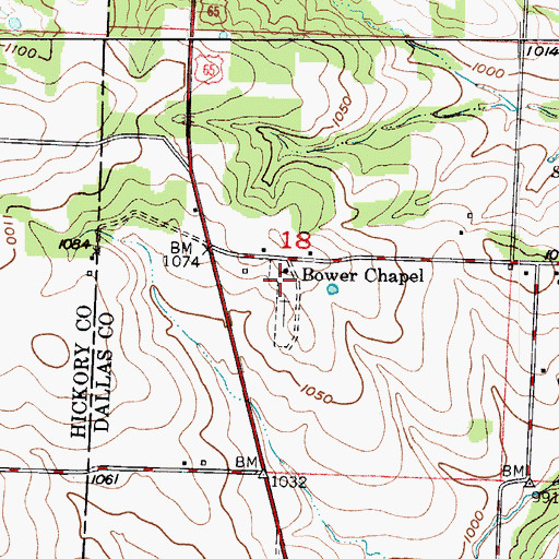 Topographic Map of Bowers Chapel Cemetery, MO