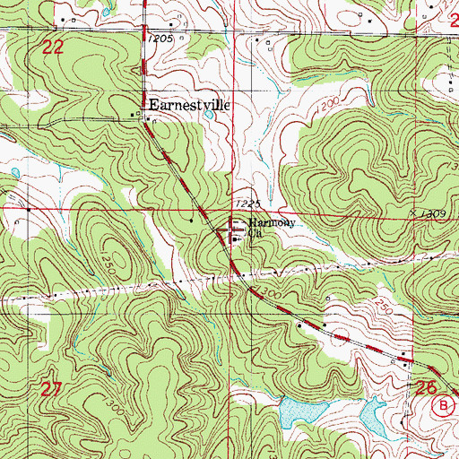 Topographic Map of Harmony Cemetery, MO