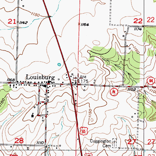 Topographic Map of Louisburg Cemetery, MO