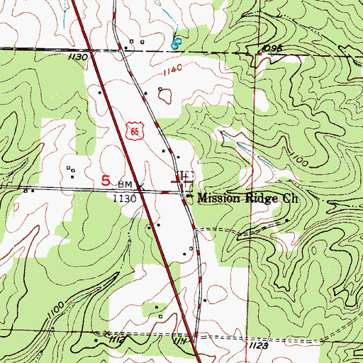 Topographic Map of Mission Ridge Cemetery, MO