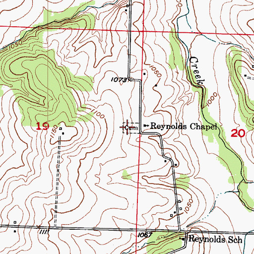 Topographic Map of Reynolds Cemetery, MO