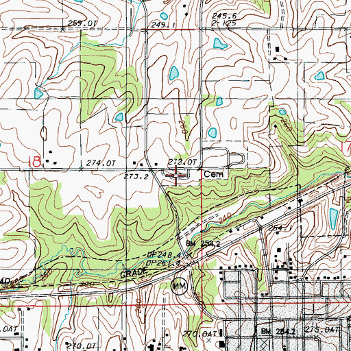 Topographic Map of Hillcrest Cemetery, MO