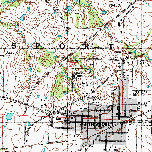 Topographic Map of Jamesport Memorial Cemetery, MO