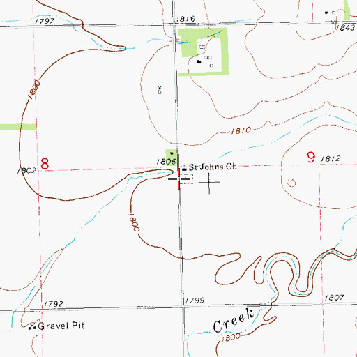 Topographic Map of Saint John's Evangelical Lutheran Cemetery, SD