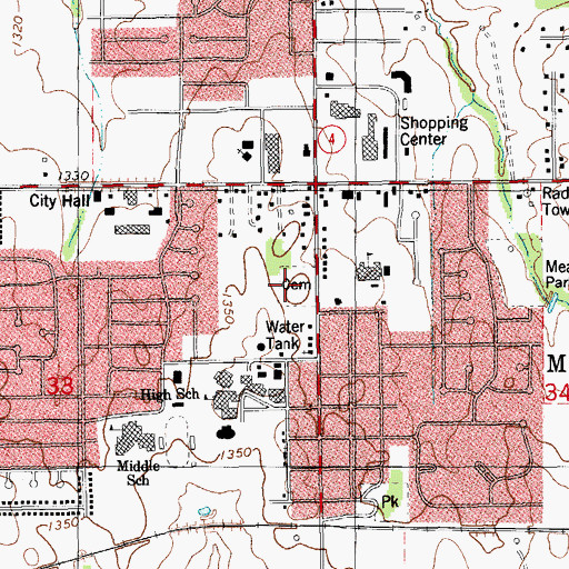 Topographic Map of Mustang Cemetery, OK