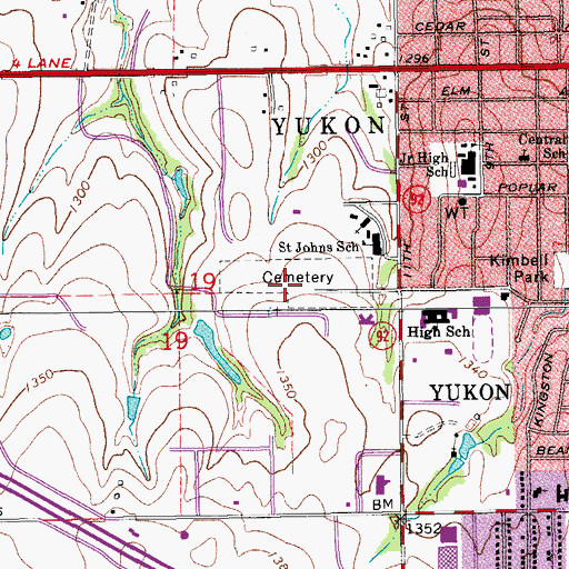 Topographic Map of Yukon Cemetery, OK
