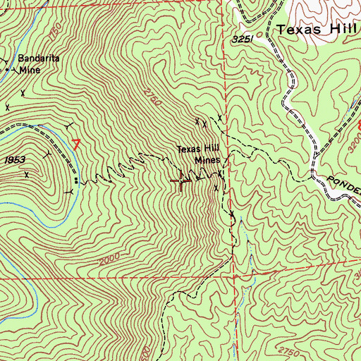 Topographic Map of Texas Hill Mines, CA