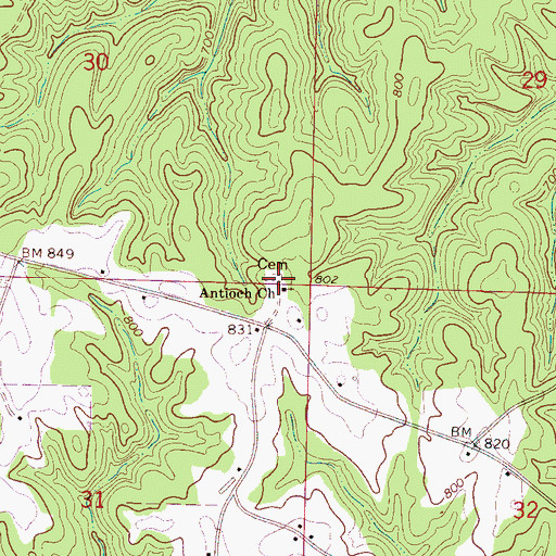 Topographic Map of Antioch Baptist Church of Christ Cemetery, AL