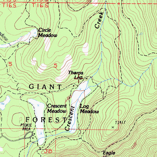 Topographic Map of Tharps Log, CA