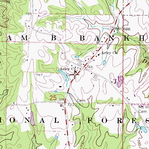 Topographic Map of Arley First Baptist Church Cemetery, AL