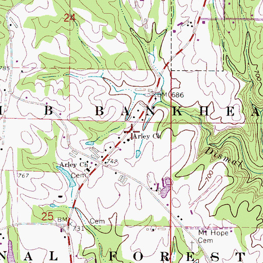 Topographic Map of Arley United Methodist Church Cemetery, AL