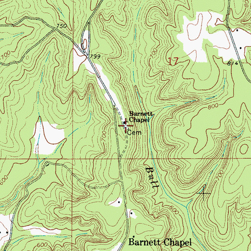 Topographic Map of Barnett Chapel Church Cemetery, AL