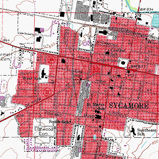 Topographic Map of Sycamore Fire Department, IL