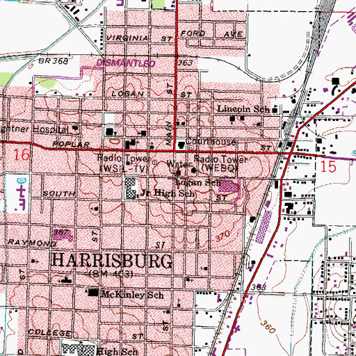 Topographic Map of Harrisburg Fire Department, IL