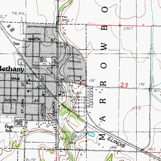 Topographic Map of Bethany Fire Protection District and Ambulance Service, IL