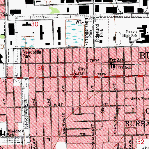 Topographic Map of Burbank Fire Department Station 1, IL