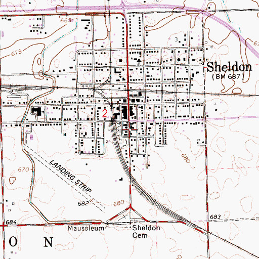 Topographic Map of Sheldon District Fire Department, IL