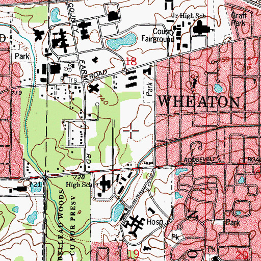 Topographic Map of Wheaton Fire Department Station 1, IL