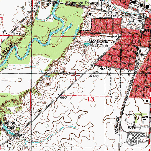 Topographic Map of Monticello Fire and Rescue Training Facility, IL