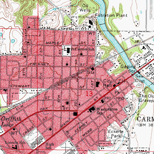 Topographic Map of Carmi Fire Department, IL