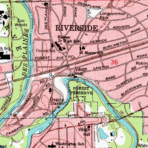 Topographic Map of Riverside Fire Department, IL