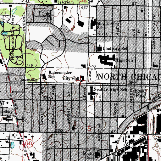 Topographic Map of North Chicago Fire Department, IL