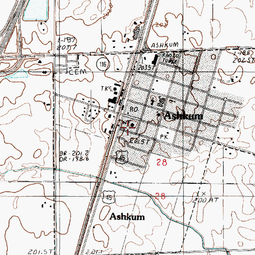 Topographic Map of Ashkum Township Fire Protection District, IL