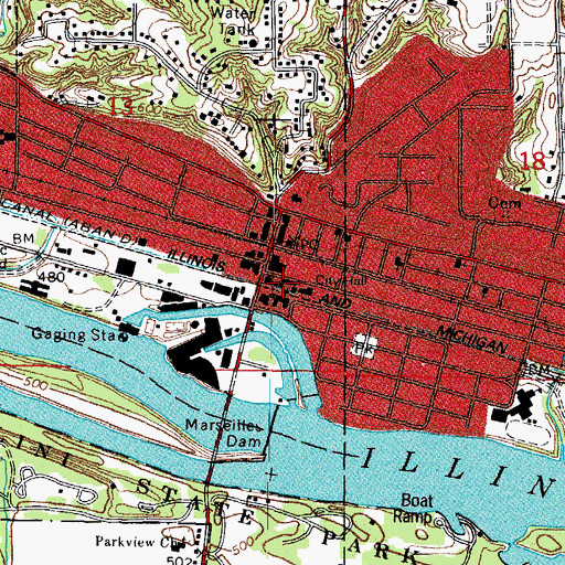 Topographic Map of Marseilles Fire Protection District, IL
