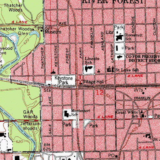 Topographic Map of River Forest Fire Department, IL
