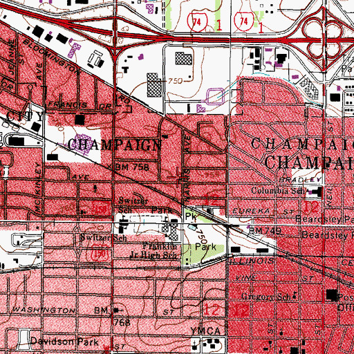 Topographic Map of Champaign Fire Department Station 3, IL