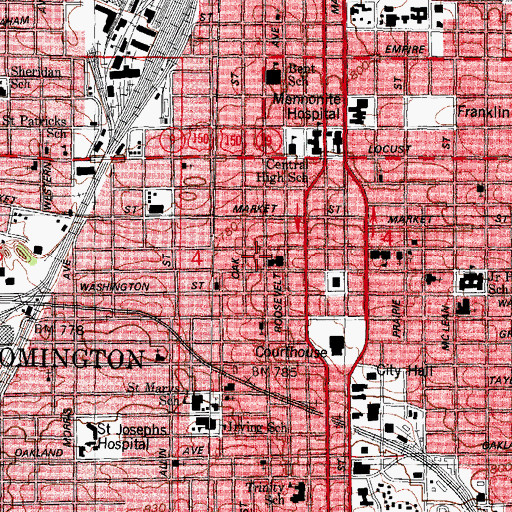 Topographic Map of Bloomington Fire Department Station 1 Headquarters, IL
