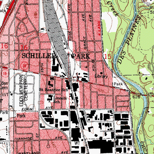 Topographic Map of Schiller Park Fire Department Station 1, IL