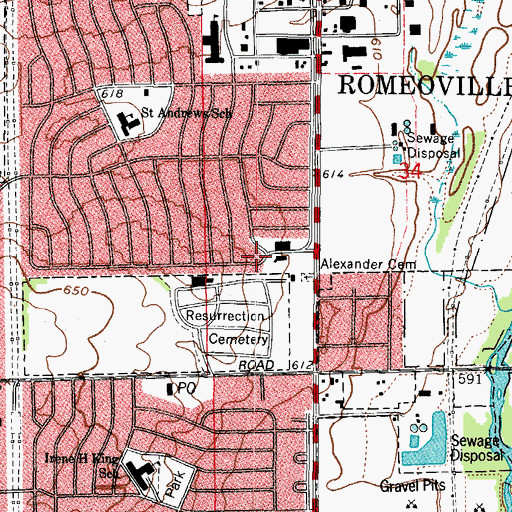 Topographic Map of Romeoville Fire Department Station 1, IL