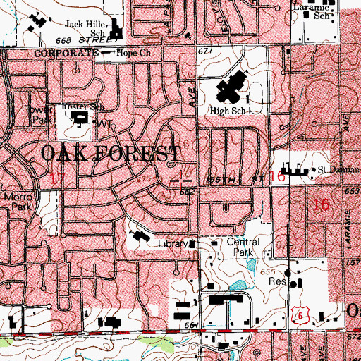 Topographic Map of Oak Forest Fire Department Station 1, IL