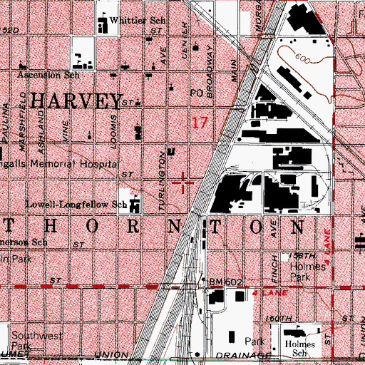 Topographic Map of Harvey Fire Department Station 1, IL