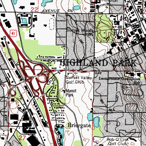 Topographic Map of Highland Park Fire Department - Station 33 Headquarters, IL