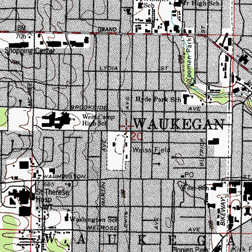 Topographic Map of Waukegan Fire Department Station 3, IL