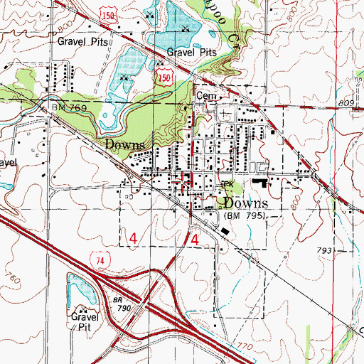 Topographic Map of Downs Community Fire Protection District, IL