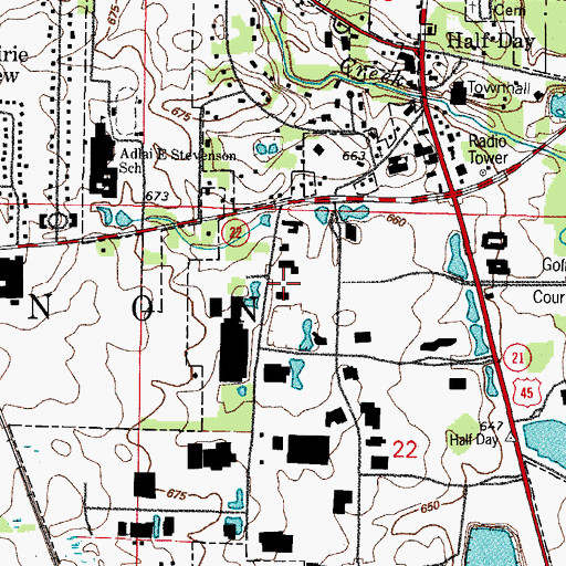 Topographic Map of Lincolnshire - Riverwoods Fire Protection District Station 51 Headquarters, IL