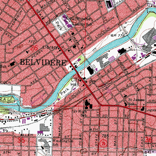 Topographic Map of Belvidere Fire Department Station 1, IL